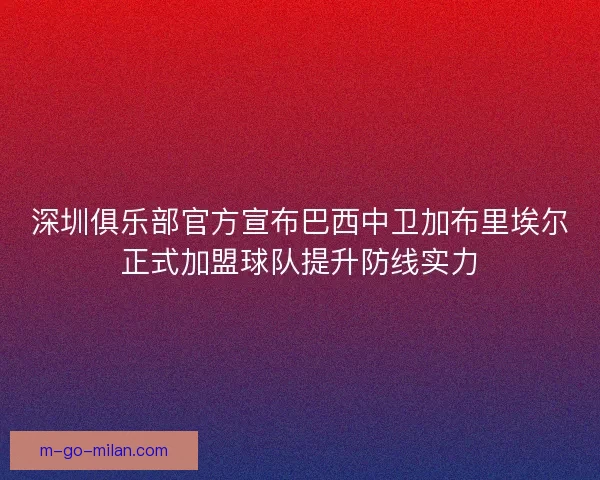 深圳俱乐部官方宣布巴西中卫加布里埃尔正式加盟球队提升防线实力 深圳俱乐部官方宣布巴西中卫加布里埃尔正式加盟球队提升防线实力